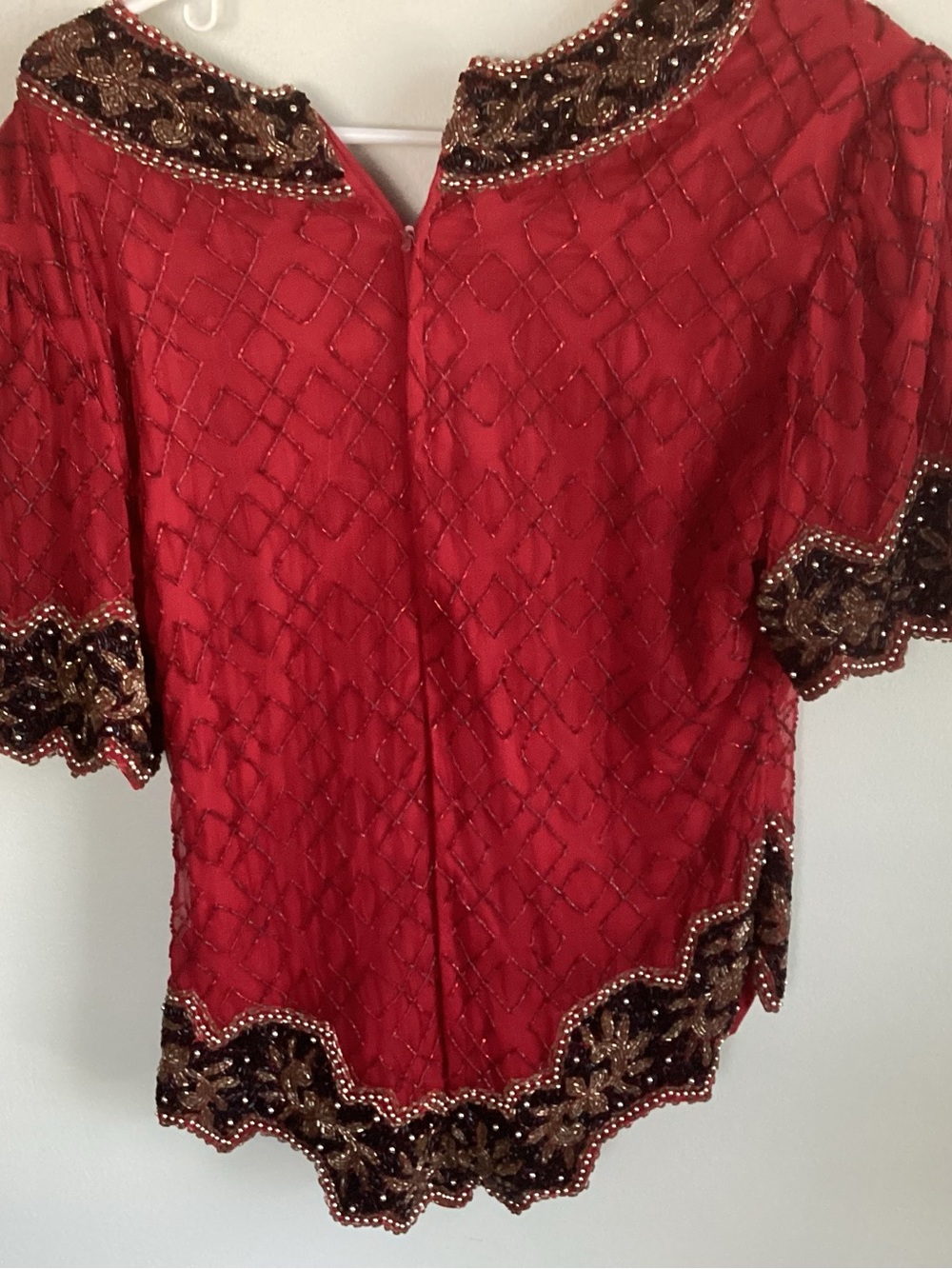 Laurence Kazar Red Beaded Embellished Women's Top